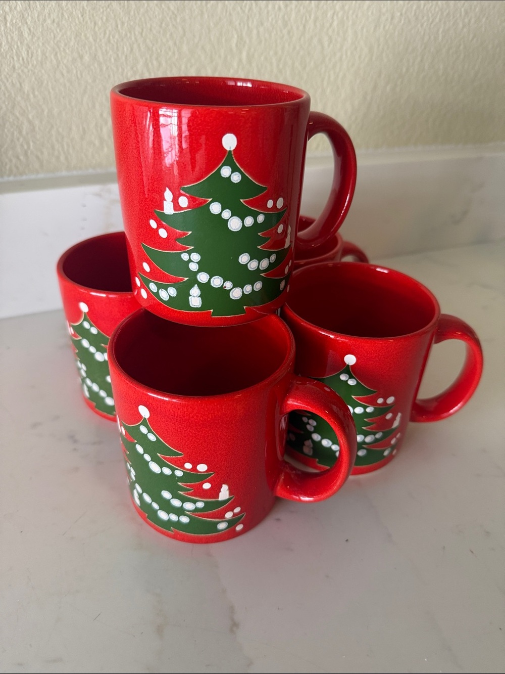 Vintage Waechtersbach Red Christmas Tree Ceramic Mugs - Set of 5